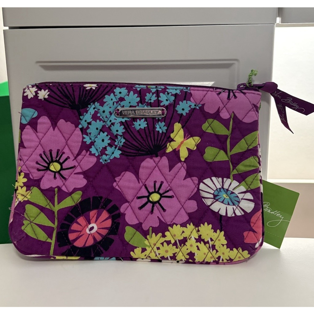 Vera Bradley Purple Quilted Flutterby Make Up Pouch Bag New with Tags - Picture 2 of 9